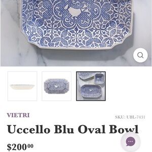 VIETRI Uccello Blu Oval Bowl *New in Box*